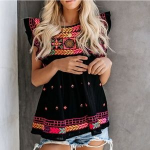 Vici Desert Folk Embroidered Top